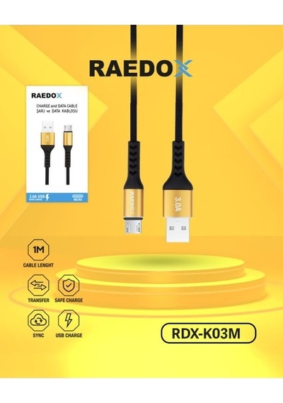 Raedox Micro Usb 1m / 3a Örgü Kablo