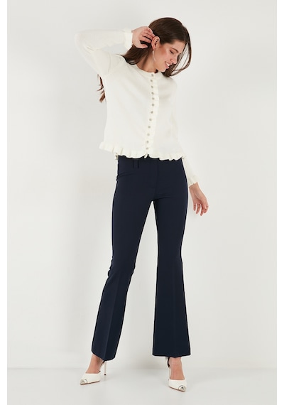 Lela Premium Pile Detaylı Regular Fit Yuvarlak Yaka Triko Bayan Hırka 680Hi00038 Ekru