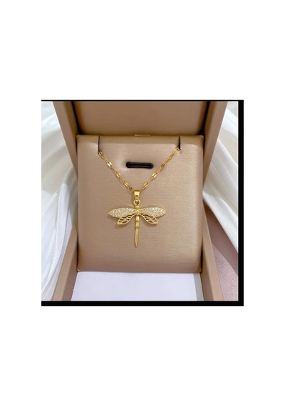 Faux Pearl Parlak Taşlı Aksanlar, Paslanmaz Çelik Kolye Altın Sarısı