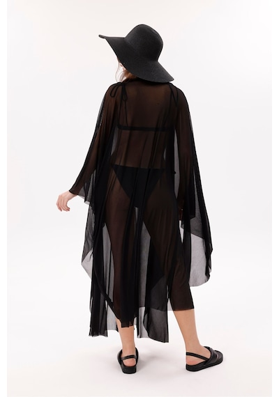 Tarzını Seç Kimono Pareo - Tesettür Pareo - Esnek Likralı Tül Siyah 240x135 Cm Çok Renkli