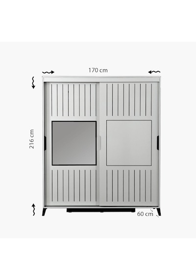 Pasifichome Huga Sürgülü Gardırop Meşe 170Cm / 2 Kapaklı Çekmeceli Dolap