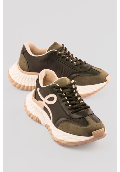 Mubiano Kadın Sneaker Kalın Tabanlı Bağcıklı Spor Ayakkabı Kairo Haki Haki