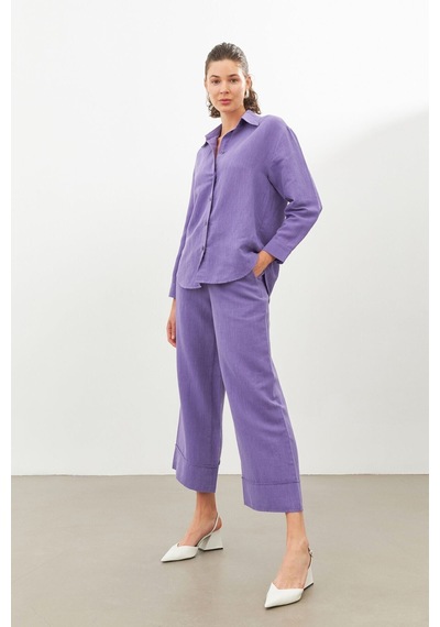 Stella Pulvis Mor Keten Oversize Gömlek Mor