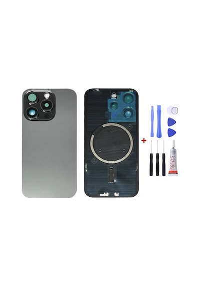 Apple Uyumlu iPhone 15 Pro Siyah Full Nfc Ve Demirli Arka Cam Kapak Pil Kapağı Tamir Set B7000 Set Siyah