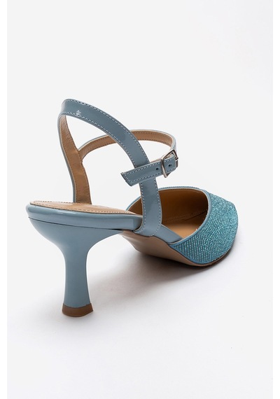Luvishoes Nıvora Mavi Rugan Taşlı Kadın İnce Topuklu Abiye Ayakkabı