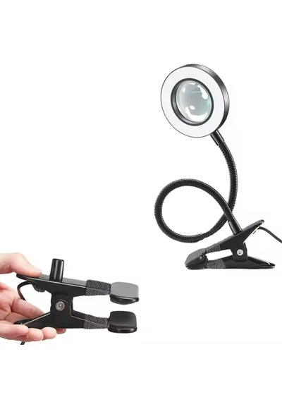 C48 Güçlü Ledli Büyüteçli Çalışma Lambası 3 Farklı Işık Rengi Usb