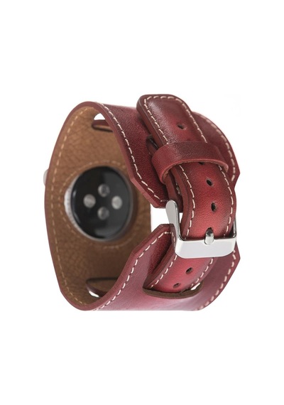 Bouletta Apple Uyumlu  Watch Deri Kordon 42-44-45 MM Cuff Kırmızı