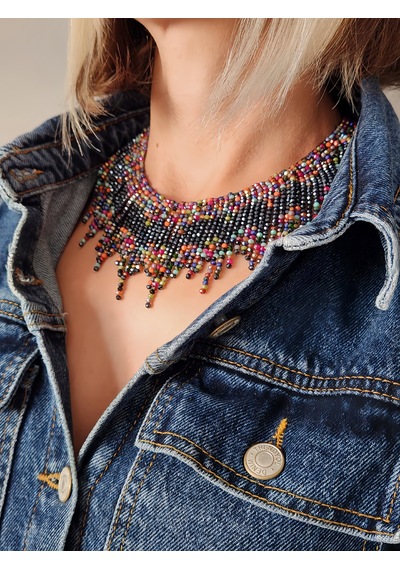 Kristal Boncuk Tasma Choker Model El Yapımı Kolye Çok REnkli