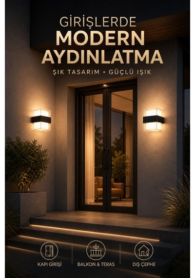 Astec Elektrikli Elit 12w Kare Led Duvar Aplik Suya Toza Dayanıklı 3200k Gün Işığı İç Dış Mekan Balkon Bahçe