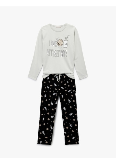 Koton Pamuklu Baskılı Pijama Takımı Antrasit Desenli 6wlk40140mk Antrasit Desenli