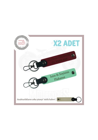 Kişiselleştirilmiş Deri Anahtarlık Çifti Plaka & İsim Detaylı Zarif Tasarım, Yeşil-bordo-sk Çok Renkli