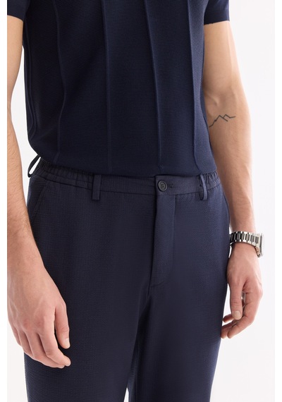 Avva Erkek Lacivert Beli Lastikli Viskon Karışımlı Elastan Slim Fit Chino Pantolon A61y3212