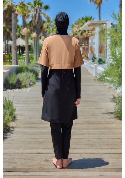 Remsa Mayo Spor Likra Logo Detay Tam Kapalı Tesettür Mayo R140 Camel