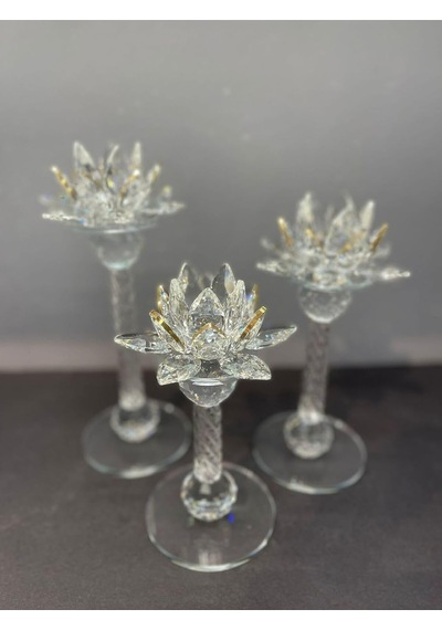 Peramari Dekoratif Kristal Cam Lotus Üçlü Mumluk Gold Gold 28 X 13 Diğer