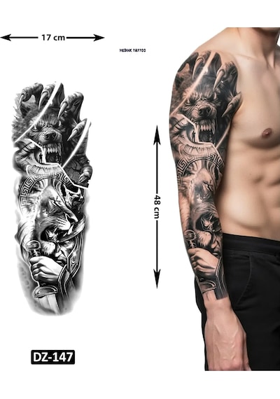 Aslan Kurt 1 Haftalık Tam Kol Bacak Yapıştırma Geçici Dövme 48 Cm Aslan Kurt 1 Haftalık Tam Kol Bacak Yapıştırma Geçici Dövme 48 Cm