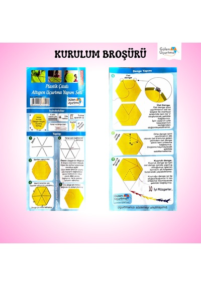Uçurtma Yapım Seti / Naylon Altıgen / Plastik Çıtalı / Pembe