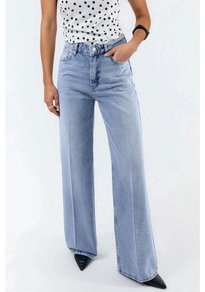 Hiccup Geniş Paça Raw Kot Pantolon Açık Mavi Denim