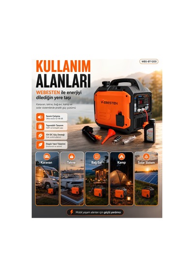 Webesten Wbs-bt-1200 12v Dc Portatif Jeneratör 1200w Bluetooth Kontrollü