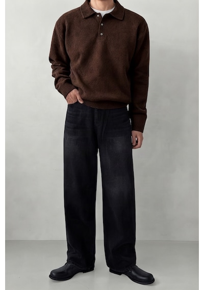 Serablanka Erkek Polo Yaka Oversize Triko Kazak Rahat Kalıp Kahverengi Serablanka Erkek Polo Yaka Oversize Triko Kazak Rahat Kalıp Kahverengi