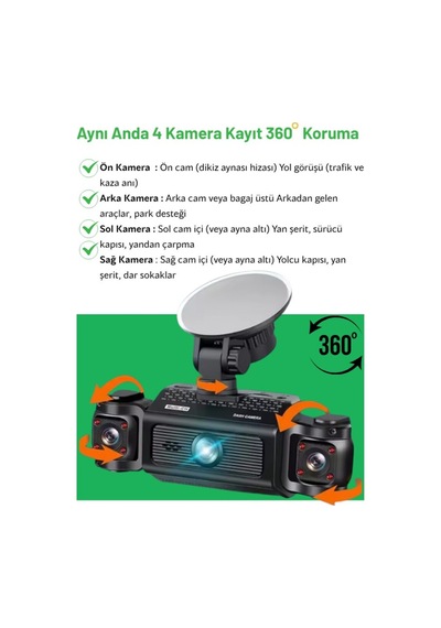 Cc40 Wifi Full Hd Türkçe 4 Kameralı Araç Içi Güvenlik Kamerası Park Modu Gece Görüşlü Dashcam - 731476385