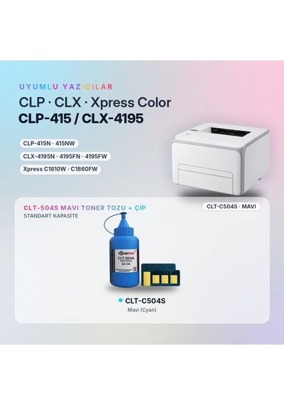 Samsung Uyumlu Clt-c504s Toner Tozu + Çip Mavi 60gr / Clp-415 / Clx-4195 / Xpress C1810 / C1860