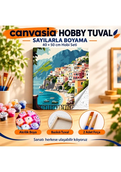 Sayılarla Boyama Numaralı Tuval Seti Boya Fırça Dahil 40x50 Cm Akdeniz Esintisi