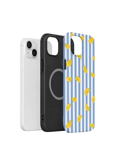 Apple iPhone Uyumlu 14 Vorian Çift Katmanlı Magsafe Kılıf Lemon Confetti Blue