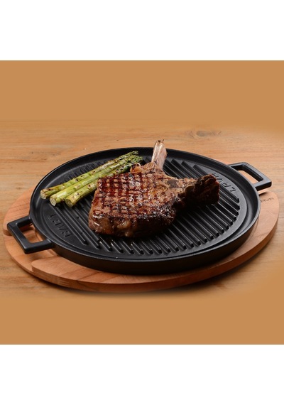 Lava Döküm Yuvarlak Griddle Çift Yön Izgara Tavası Metal Kulplu