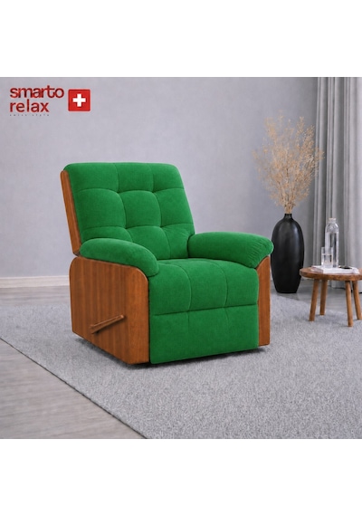 Smarto Relax Ticino Manuel Mekanizmalı Ayak Uzatmalı Ahşap Yan Panelli Polyester Tv Koltuğu Baba Koltuğu Yeşil