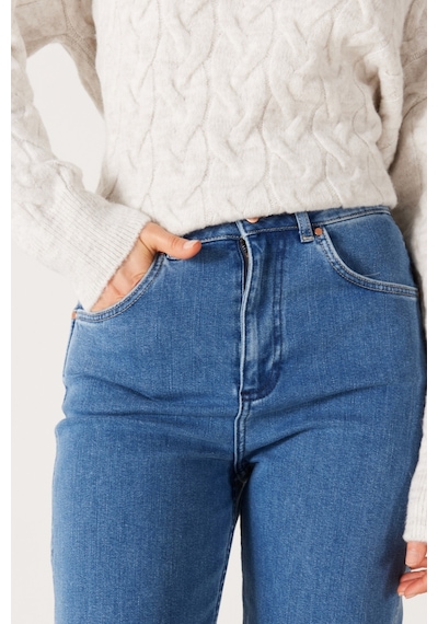 Wrangler Yüksek Bel Dar Paça Esnek Mavi Kadın Mom Jean Denim Kot Pantolon W27M68231 Mavi