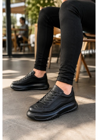 Mevese Rovero Erkek Bağcıklı Cilt Günlük Sneaker Ayakkabı Siyah