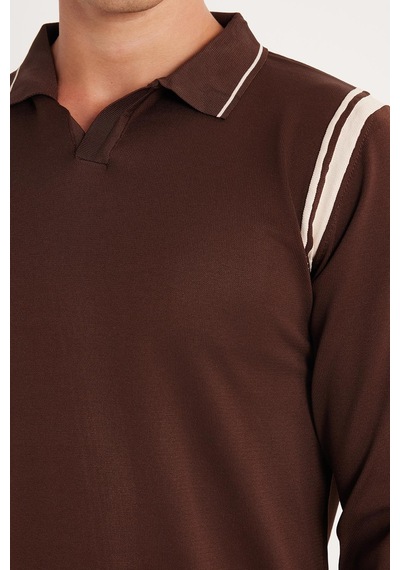 Tudors Erkek Slim Fit Dar Kesim Uzun Kol Polo Yaka Çizgili Kahverengi Kazak-35789 Kahverengi Tudors Erkek Slim Fit Dar Kesim Uzun Kol Polo Yaka Çizgili Kahverengi Kazak-35789 Kahverengi