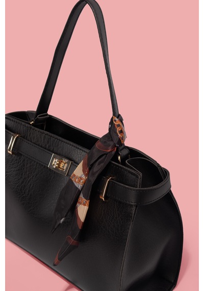 Westbag Kadın Tokalı Fularlı El Ve Çapraz Deri Dokulu Çanta Siyah