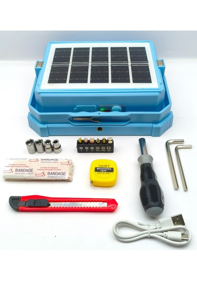 Güneş Enerjili Led Projektör Ve El Feneri 5 Işık Modlu, Powerbank Özellikli, Çok Amaçlı Aydınlatma Seti 0