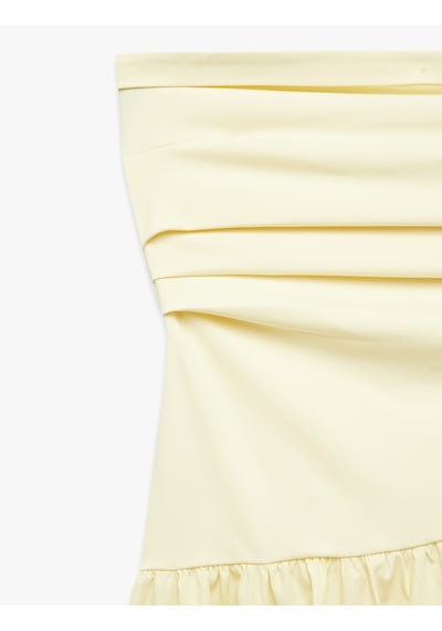 Koton Koton X Sibil Çetinkaya - Drape Detaylı Straplez Midi Elbise Sarı 6sak80121uk