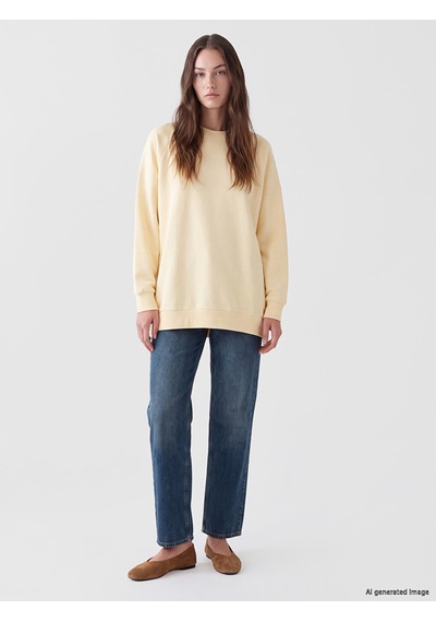 Lcw Modest Bej Oversize Kadın Kalın Sweatshirt Tunik