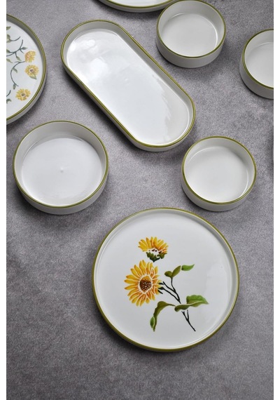 14 Parça 6 Kişilik El Yapımı Kahvaltı Takımı Seramik Sunum Seti-sunflower Sarı