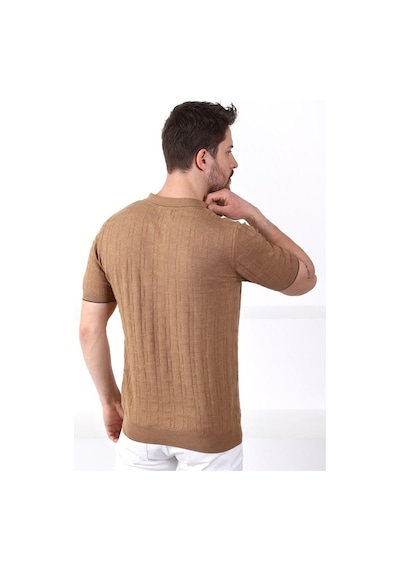 Ferraro Camel Polo Yaka Fermuarlı Erkek Pamuk Triko T-Shirt-Kahverengi (417942102) Kahverengi