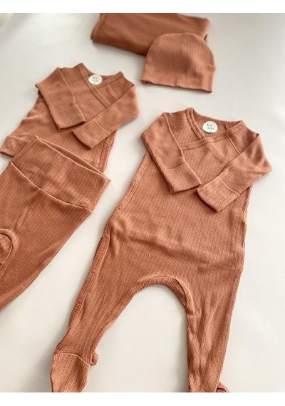 Key Kids Jakarlı Kiremit Organik Modal 5'li Hastane Çıkışı Seti Newborn 0- Çok Renkli