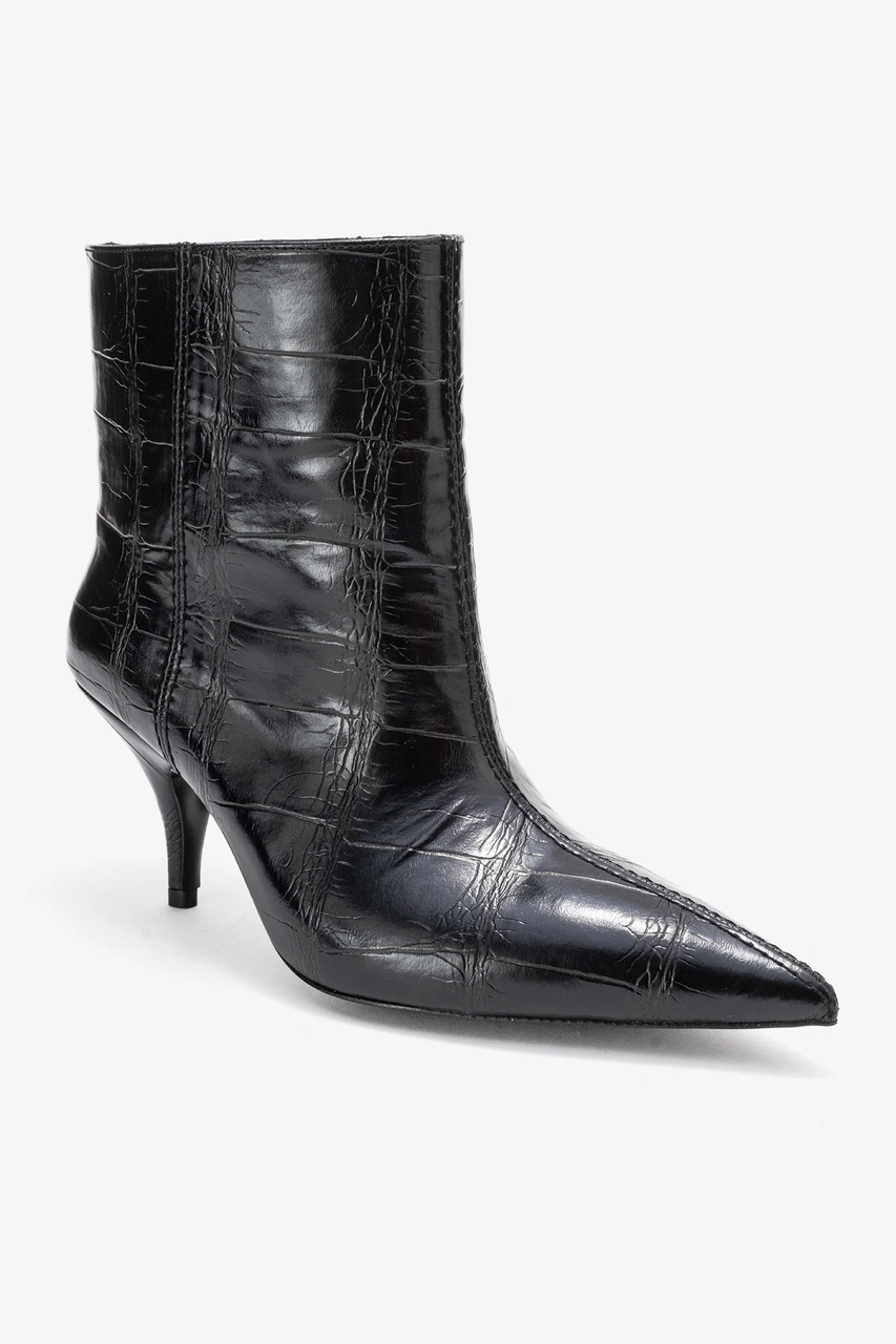 Luvishoes Luvi Shoes Nuvıa Siyah Baskı Sivri Burunlu Kadın Topuklu Bot Siyah Kroko