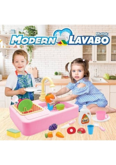 Kayyum Modern Çeşmeli Lavabo Seti Pilli Mutfak Oyuncak Seti