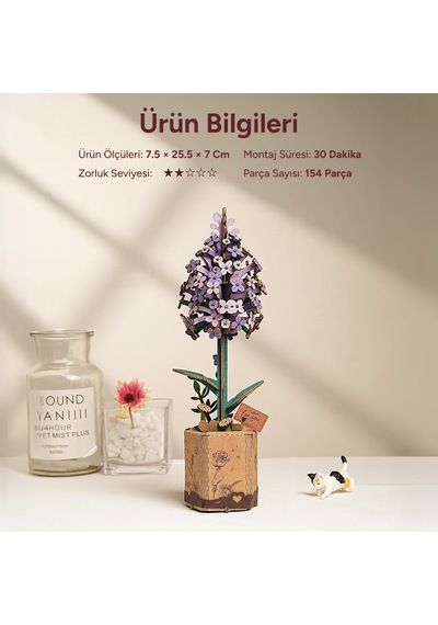 Rowood Tw021 Leylak Çiçeği Lilac Dıy Minyatür Maket Model Seti Ahşap 3d Wooden Puzzle 3d Model Kit Ahşap Maket Dekoratif Hobi Seti