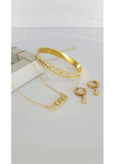 Çelik Takı Seti 327 Gümüş - Rose Gold