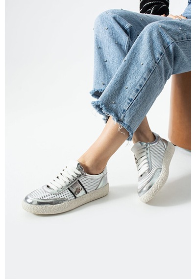 Dericia Shoes Bloom Hakiki Deri Günlük Rahat Kadın Sneaker Gümüş