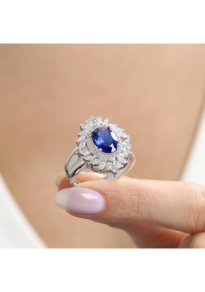 Mia Vento Effective Diamond Venedik Dansı Sentetik Safir Taşlı Gümüş Yüzük