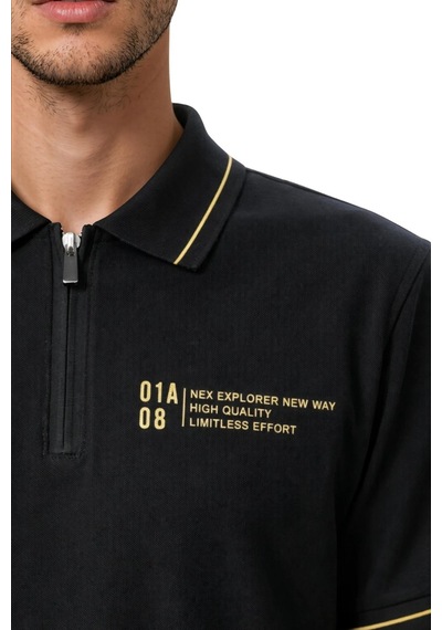 Arma Ar-ma Erkek Polo Yaka Tişört Baskisiz Basic Yaka Fermuarli Örme Kumaş Regular Fit %100 Pamuk 30/1 Çift Toplama Penye Pike Y31374357202 Siyah-s1