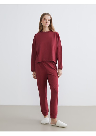 Lcw Young Bordo Bisiklet Yaka Kadın Pijama Takımı