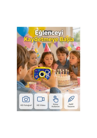 Şarjlı Çocuk Dijital Kamera Ön Arka Kamera Destekli Hd Fotoğraf Video Çekimi Mini Tripodlu 0