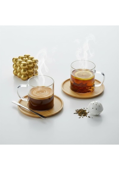 Bambu Tabaklı 2'li Cam Fincan Seti 150 Ml - Yuvarlak/kare Seçenekli Borosilikat Bitki Çayı Ve Double Kahve Fincanı Genel
