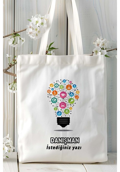 Art Hediye Danışman Baskılı Bez Omuz Çantası Kişiye Özel Model 8 Çok Renkli